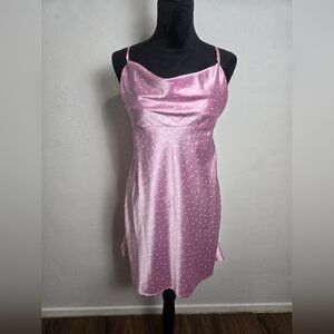 Zara Pink Satin Crescent-Print Slip Dress